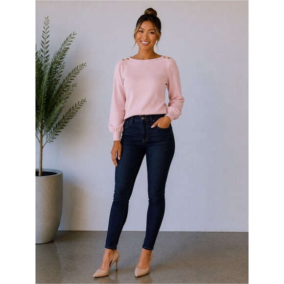 Ralph Lauren Sweaters - Ralph Lauren Pink Boatneck Sweater with Gold Buttons